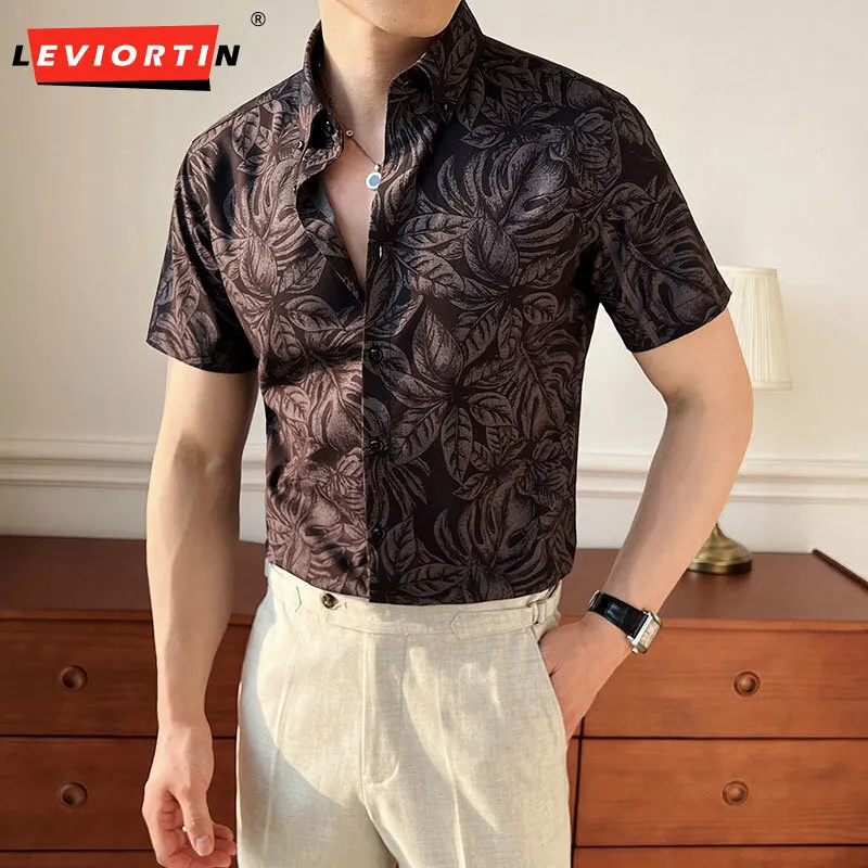 2025 Summer New Men's Versatile Fashion Urban Short sleeved Shirt Business Casual Simple Breathable Printed Design Shirt