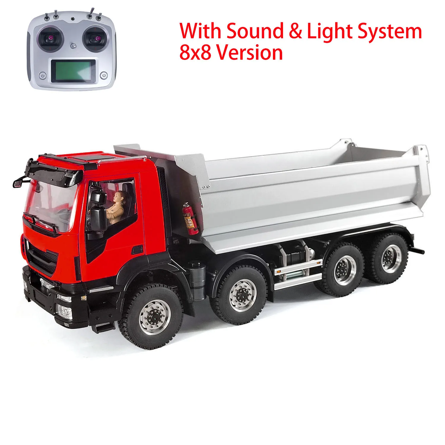 8x8 1/14 Metal Hydraulic RC Dump Truck 2-speed Remote Control Tipper Car Sound Lights Differential Lock Axles RC Toy TH23652