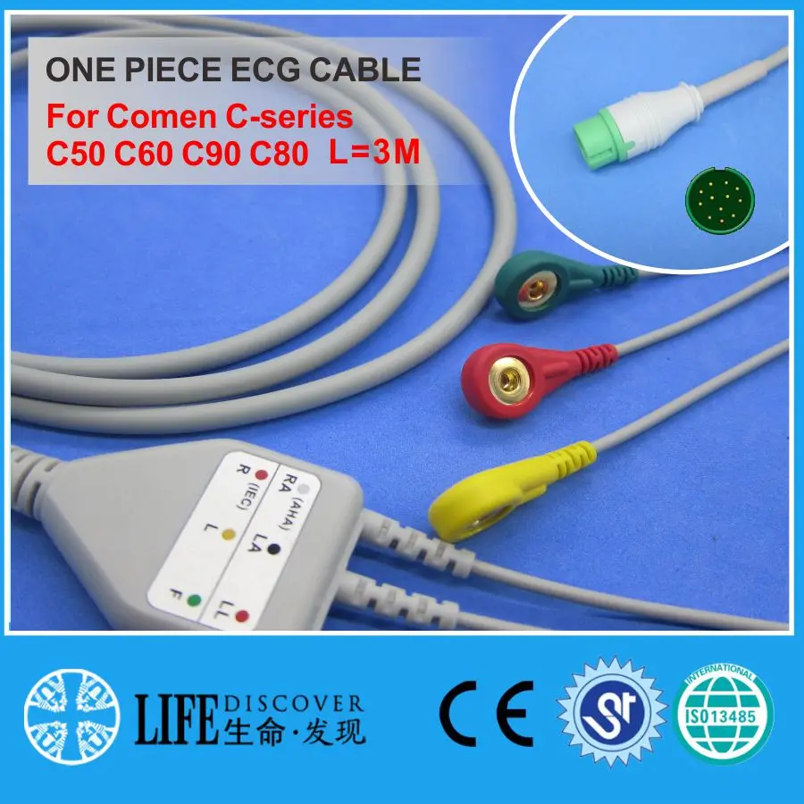 

ECG CABLE with 3 leadwires snap for Comen C-series C50 C60 C90 C80 patient monitor