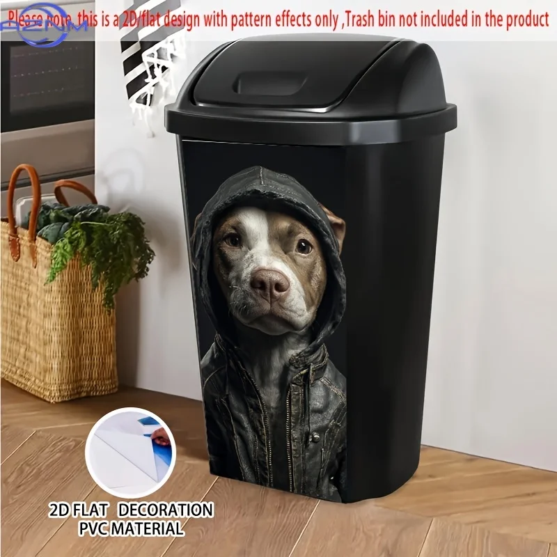 1pc 2D/FLAT,Self - Adhesive Dustbin Stickers,.01xcm,Pattern of Cool Dog in Hooded Leather Jacket,Creative Dustbin Stickers,Sui