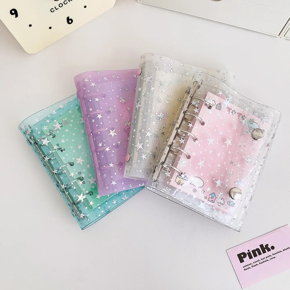 Y2k Fashion Transparent Sparkling M5 Stars Loose Leaf Card Album Cute Girl Idol 3in Photo Storage Buckle Card Holder Diary Book