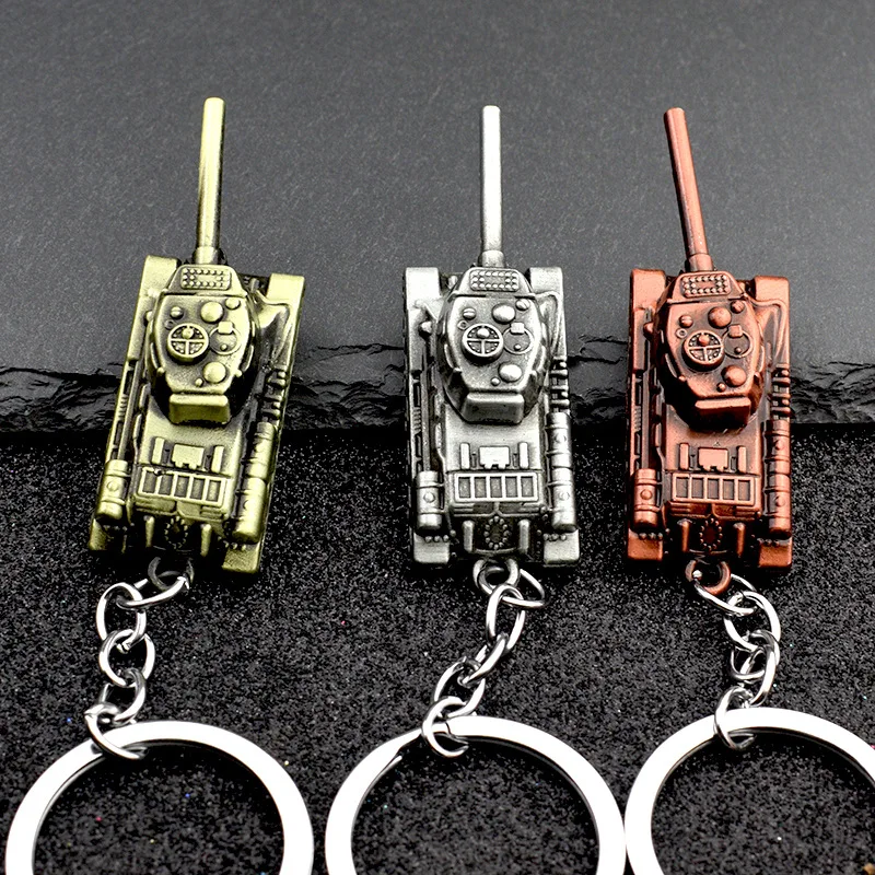 Metal World Of Tanks Keychains Punk Weapon Model Pendant Keyring for Men Car Key Chain Backpack Decor Kids 3D Toy Gifts