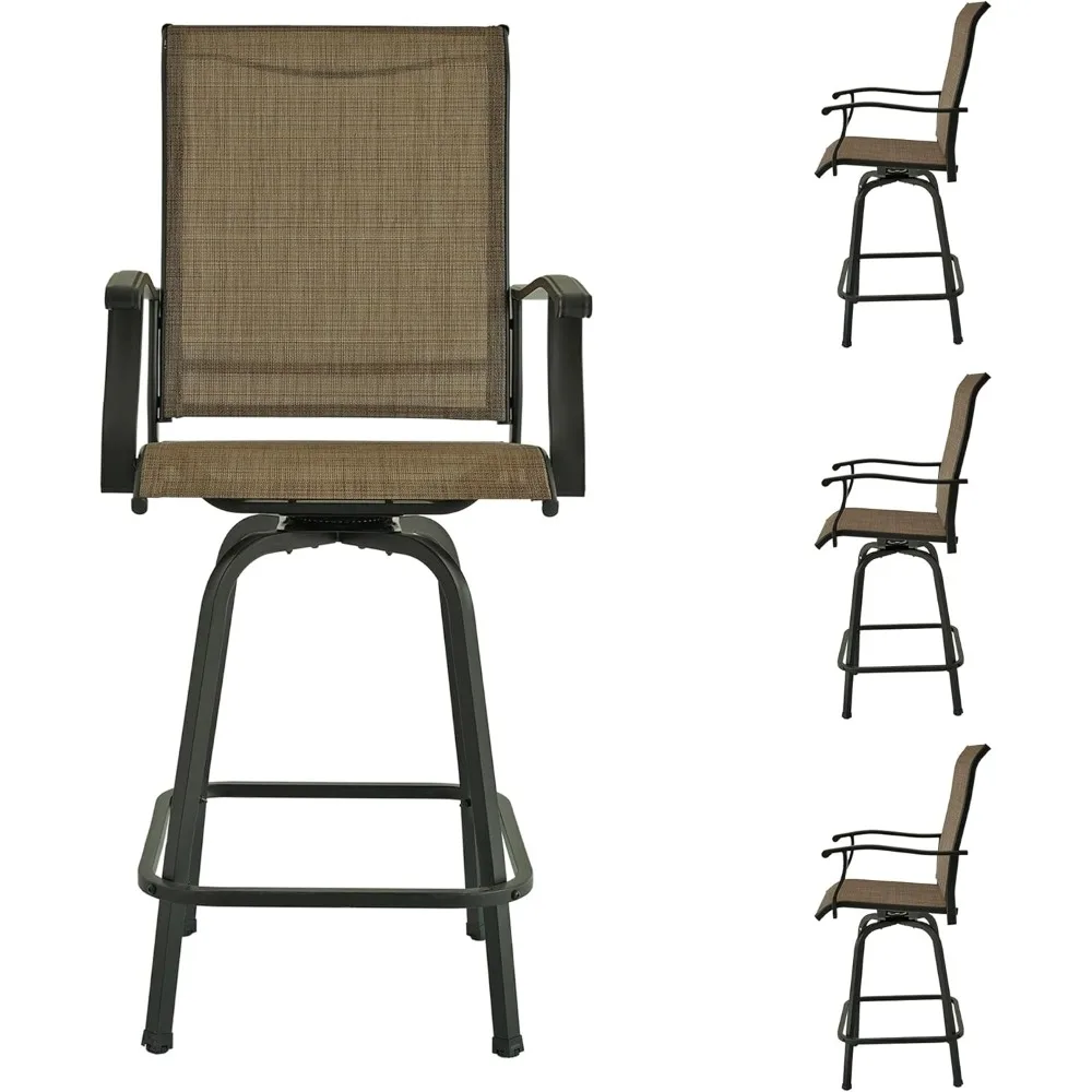 Taburetes de bar giratorios altos para patio de 4 piezas Sei de 4, sillas de barra con respaldo alto para exteriores con reposapiés, cabestrillo marrón