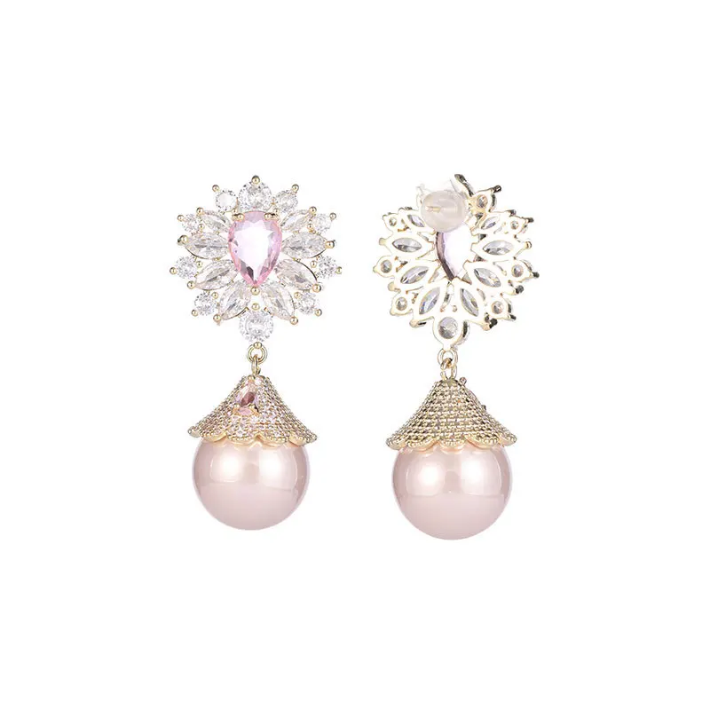 Elegant Vintage Green Flower Pearl Drop Earrings Wedding Party Accessory