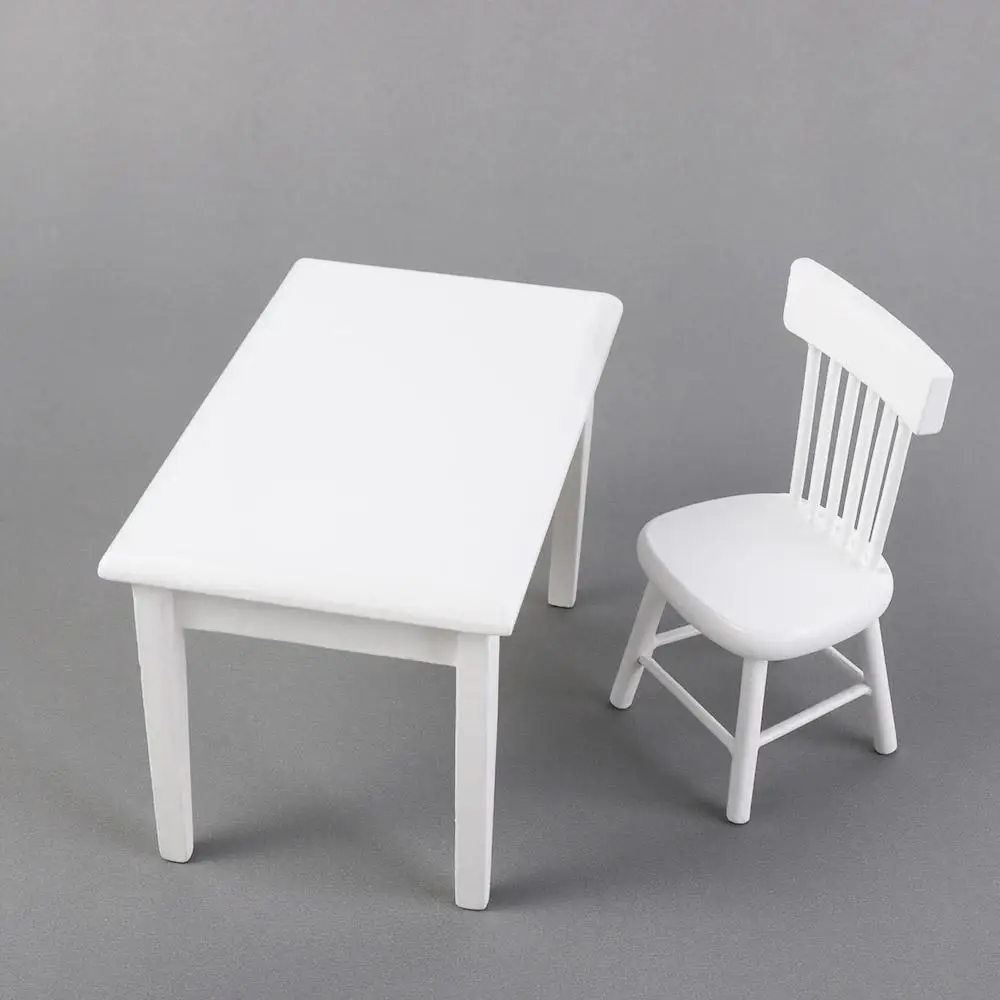 Decor Pretend Play 1:12 Dollhouse Furniture Miniature DIY Dining-table Model Wood White Mini Chairs Doll House Accessories