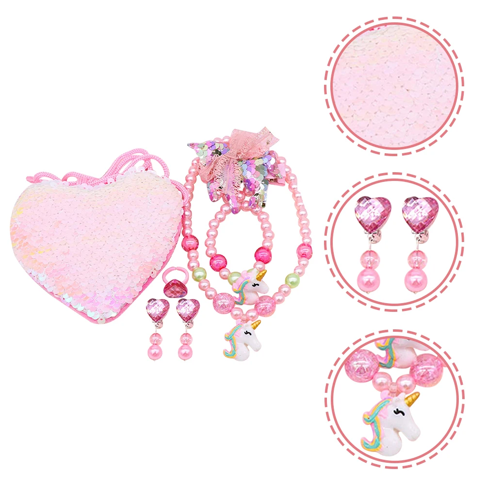 

1 set Unicorn Necklace Set For Kids Girls Jewelry Gift Beaded Bracelet Decorative Child Necklace Bracelet Set Cartoons Ornaments