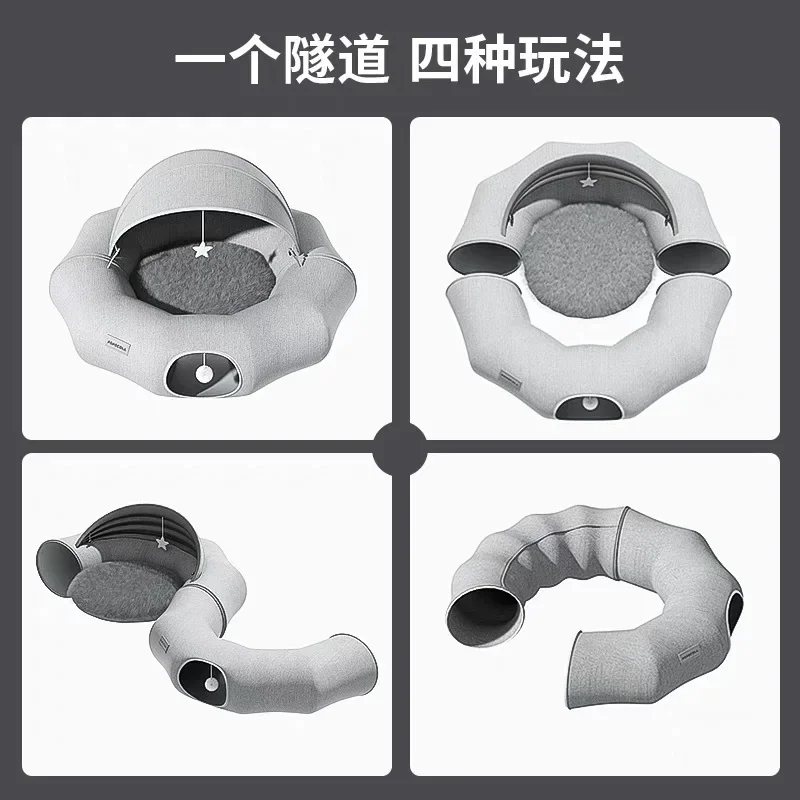 Cat Tunnel Donut Toy – Collapsible Pet Play Tunnel with Sleeping Nest for Kitten Exercise