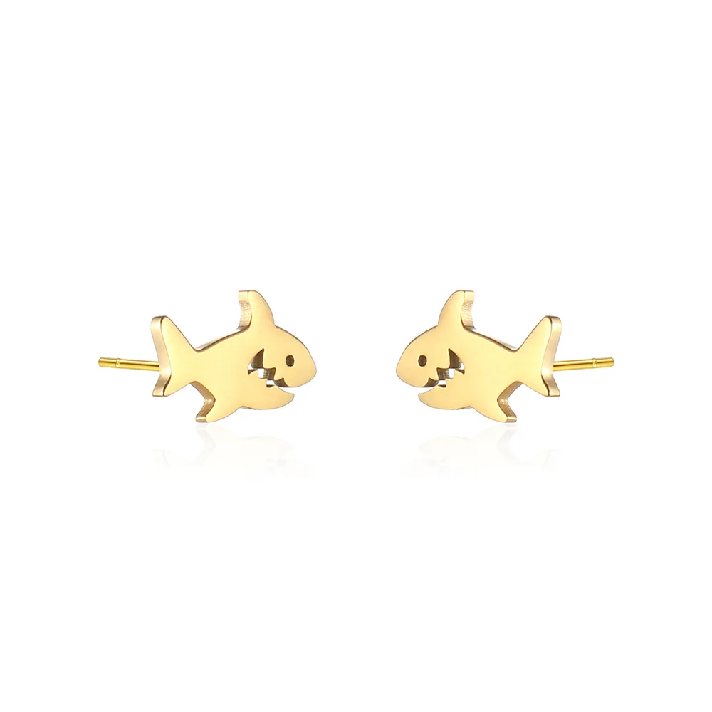 Stainless Steel Gold Plated Women Delicate Animal Shark Stud Earrings Jewelry Gift For Him