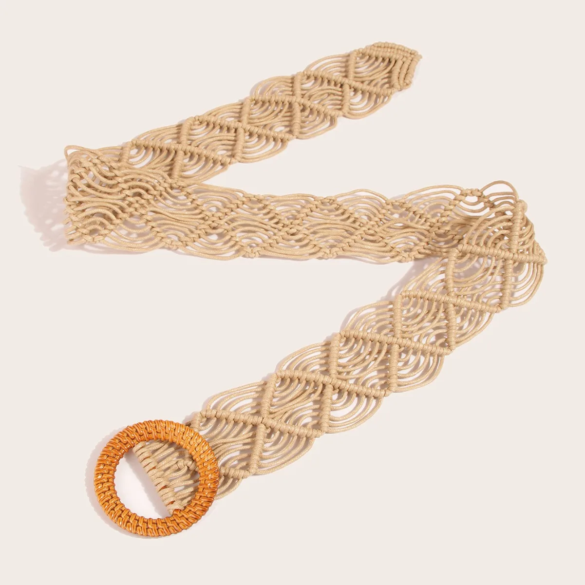 เชือกเทียนทําด้วยมือบริสุทธิ์ Retro สไตล์ชาติพันธุ์ผู้หญิงเอวกว้างซีลยุโรปและอเมริกาชุดสตรีเข็มขัดกลวงอเนกประสงค์