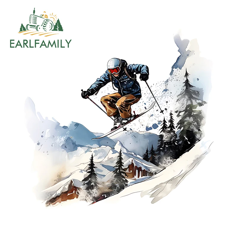 

EARLFAMILY Skiing Motorcycle Stickers Simple Attractive Graffiti Design Vinyl Car Wrap Decal Sunscreen Vinyl Car Styling