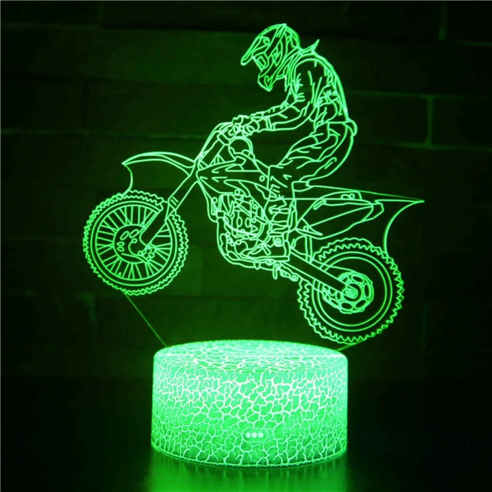 3D Illusion 램프 오토바이 LED 야간 조명, USB 책상 램프, 침실 장식 테이블 램프, 어린이 생일 선물, 7 색