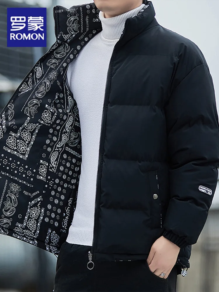 

Rn Men's Thiened Fce Lined Stand Collar Cotton Jaet Winter Warm Outerwear Double Sided Wear Resistant Polyester Fiber