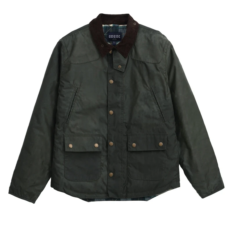 Firmranch British Vintage Quilted Oil Wax Hunting Jacket Cargo Corduroy Lapel Trench Short Coat Spring Reelin Blazer Men Women