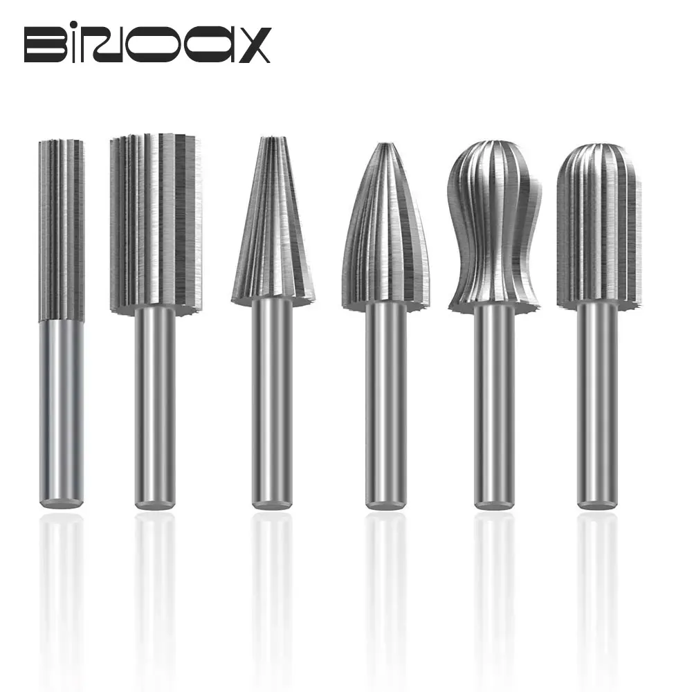 

Binoax 6pcs Carbide Cutter Rotary Burr Set CNC Engraving Bit Rotary File Bur Grinding Shank 6mm 1/4" For Dremel Rotary Tools