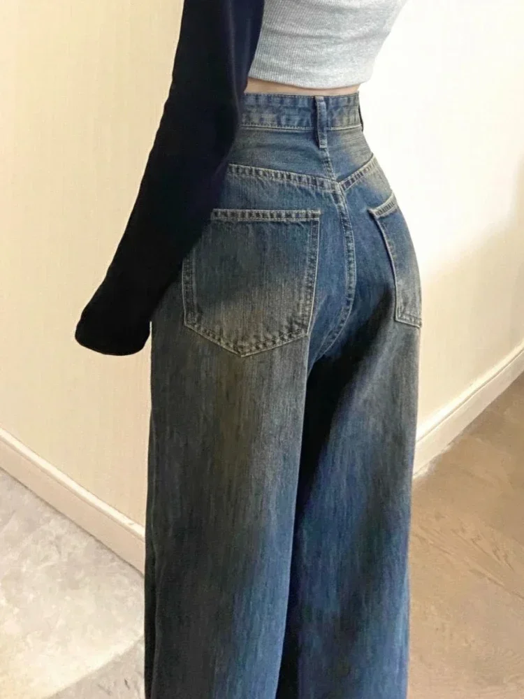 Baggy Jeans Women Flare Spring Fashion Streetwear All-match Chic American Retro Full-length Personality Students Basic Casual