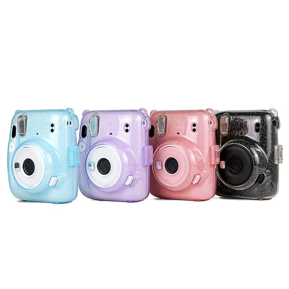 Transparent Mini Camera Bag Glitter Crystal Hard Shell with Detachable Shoulder Strap for Instax Mini 11