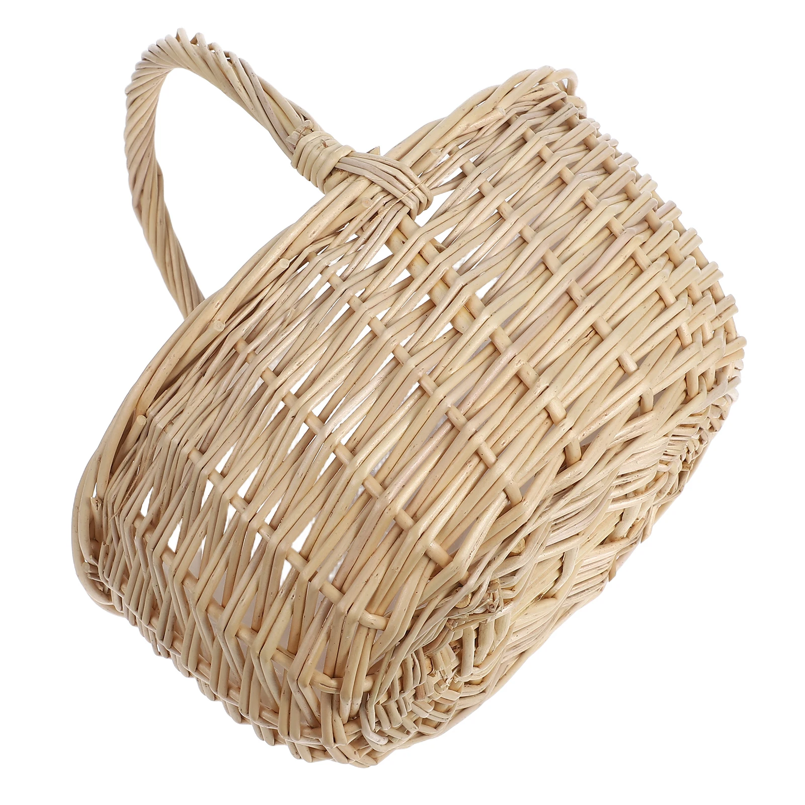 

Rustic Woven Storage Fruit Snacks Vegetables Decorative Flower Basket Portable Picnic Basket Khaki Wood PE Material