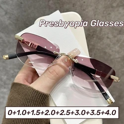 Ultra Light Frameless Diamond Cutting Reading Glasses Women Men Anti Blue Light Presbyopia Glasses Fashion Sun Shading Glasses