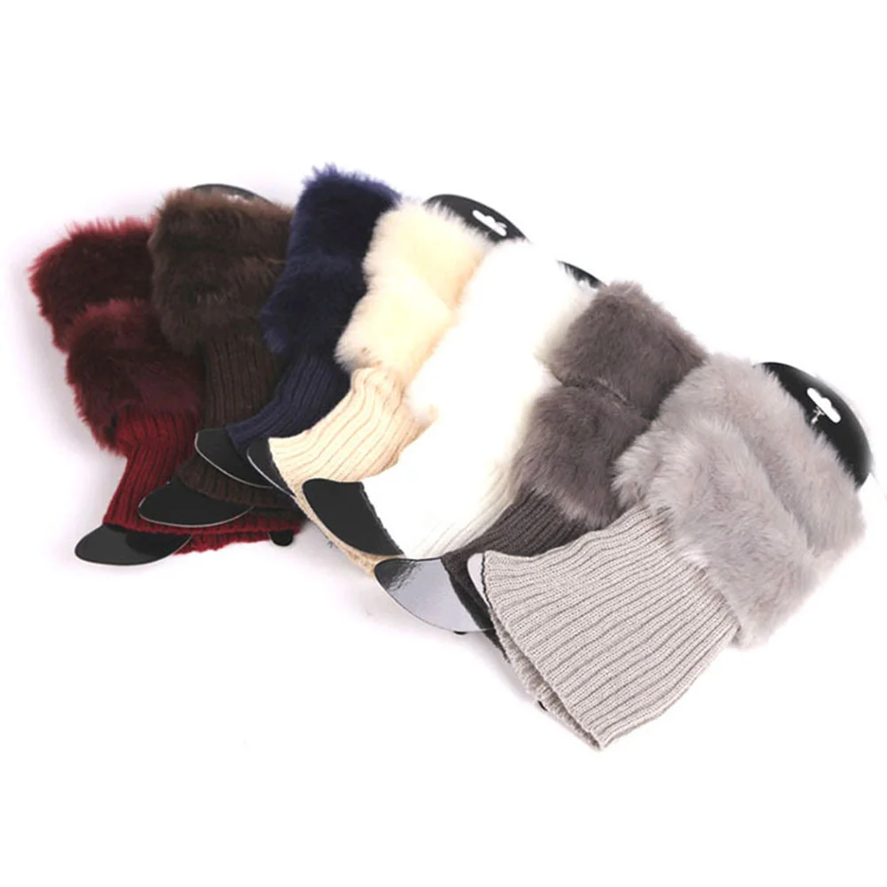 Women Leg Warmers Fur Trim Boot Cuff Cover Female Fur Boots Anklets Warm Socks Set Christmas Fur Feet Set Short Wool Shoes Set B