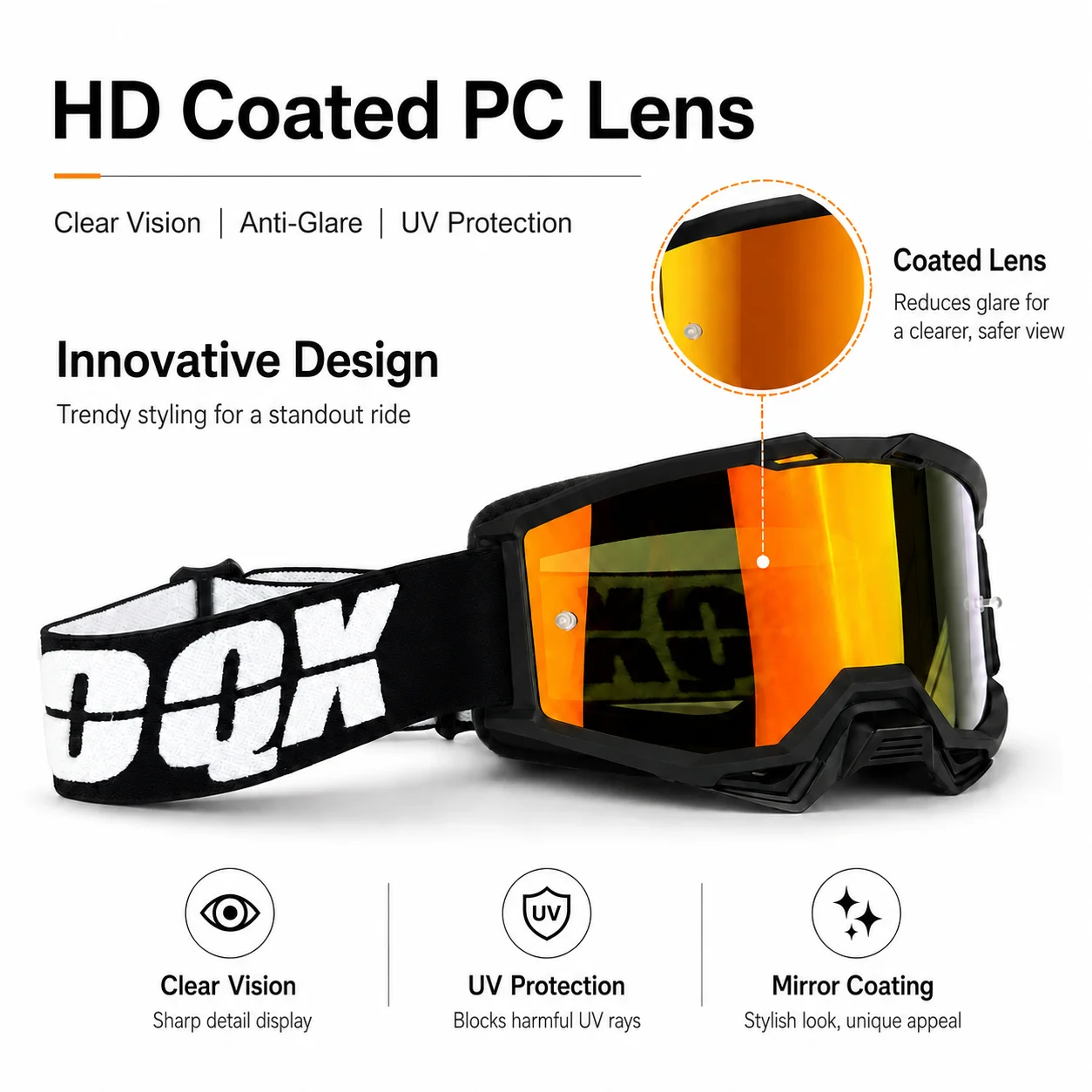 Off-Road Motorcycle Goggles, Windproof Dustproof UV400 Protection, Compatible with Off-Road Riding, Skiing & Outdoor Sports 3