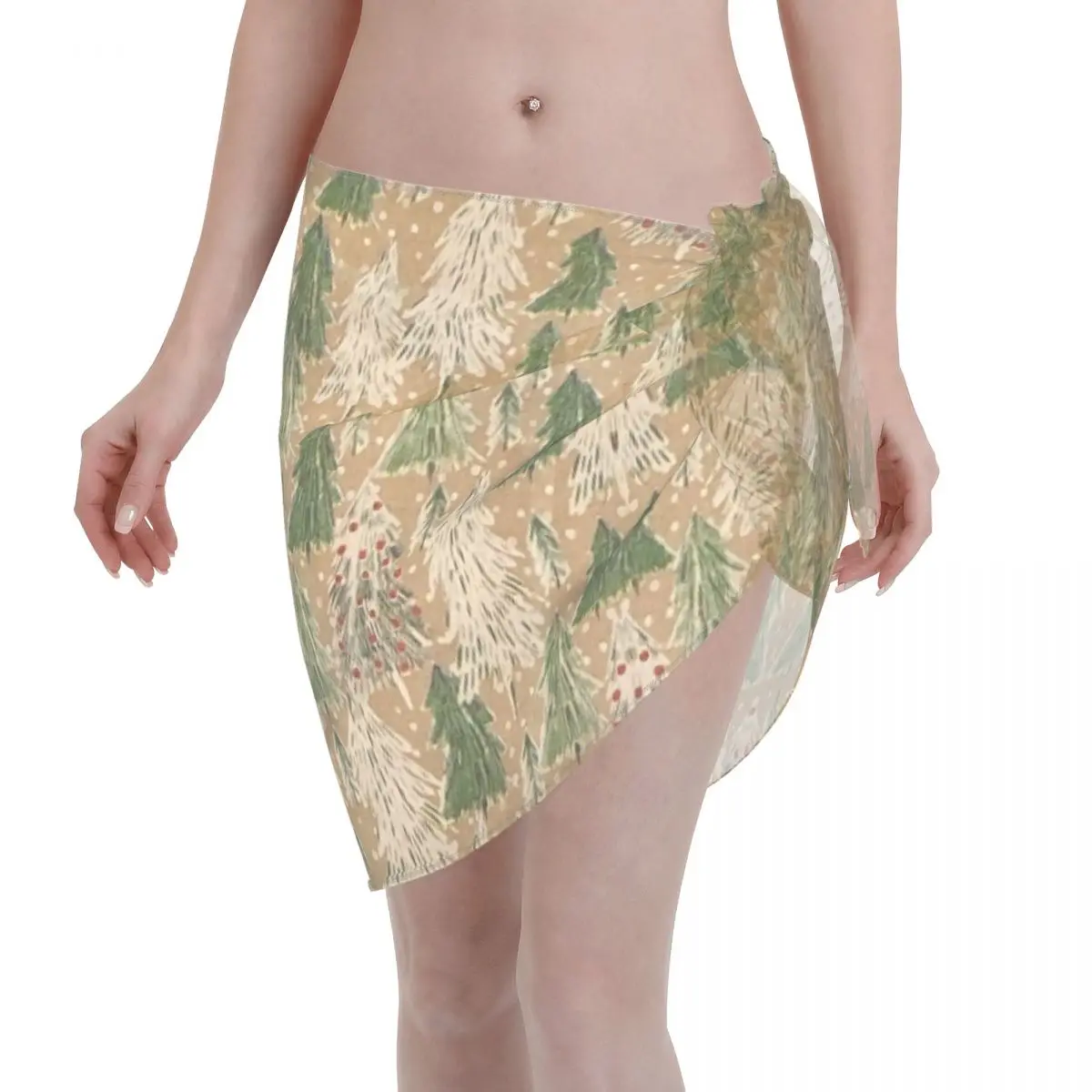 

Custom Opulent Tree Kraft Christmas Gift Swimsuit Coverups Printed Short Sarongs Swimsuit Coverups Bikini Wrap Sheer Beach Wrap