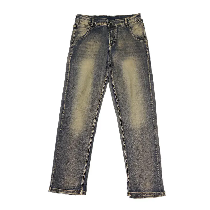 Men's Retro Yellow Jeans Luxury Style American High Street Slim Fit Straight Leg Stretch Jeans