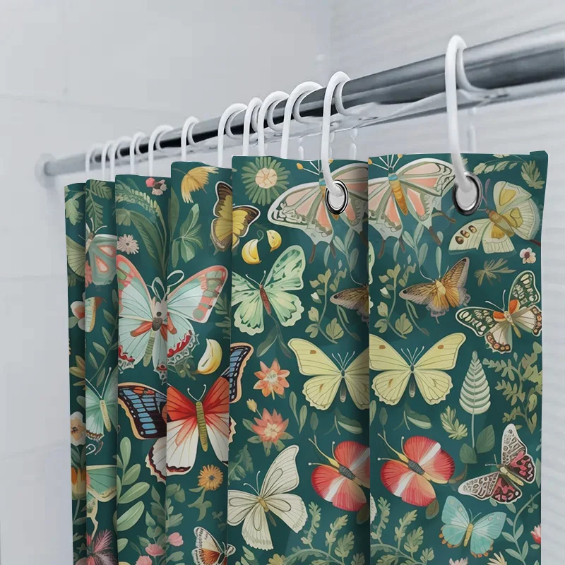 Colorful Butterfly Flower Shower Curtain Waterproof Fabric Decor for Bathroom
