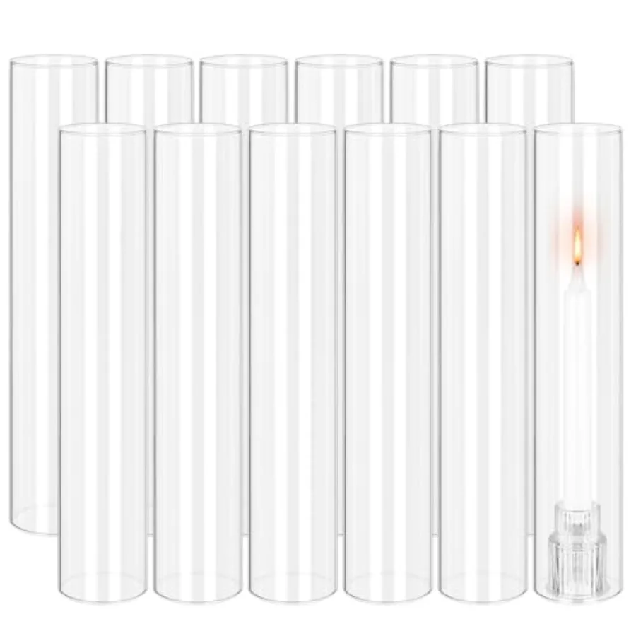 

PCS Hurricane Candle Holder, 4" W x"H Open Ended Glass Candle Cylinder Sleeve, Clear Glass Cylinder Candle Holder, Open Flame C