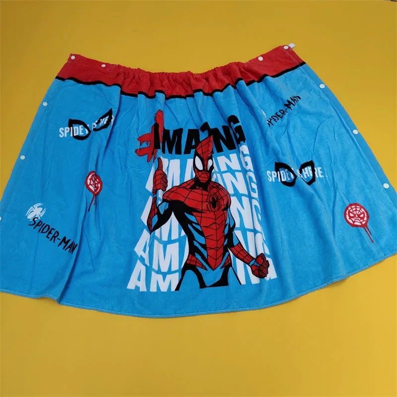 Marvel The Avengers Spiderman Anime movies Pure cotton soft cartoon print hidden button children's home bath towel beach skirt