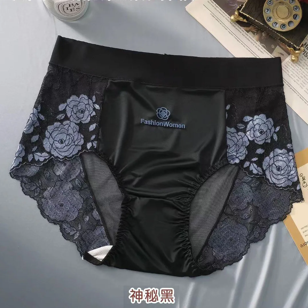 3PCS/Set Women\'s Panties Cool Modal Sexy Lace Rose Pattern Net Soft  No Trace Underwear Plus Size 5XL Female Underpants