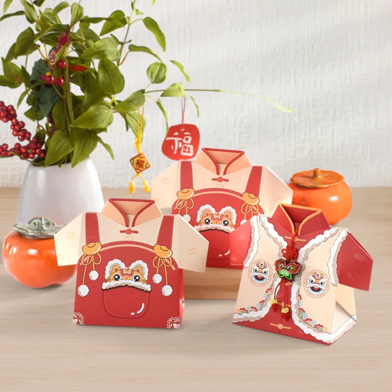 10Pcs Cute Chinese Style Costume Paper Cookie Candy Box Gift Packing Boxes for China Spring Festival New Year Party Decoration