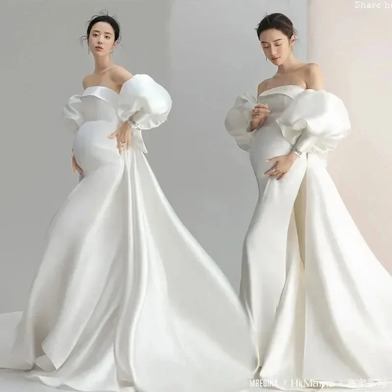 Long Maternity Dresses Women Photography White Pregnant Woman Baby Shower Pregnancy Photo Shoot Dresses Gown