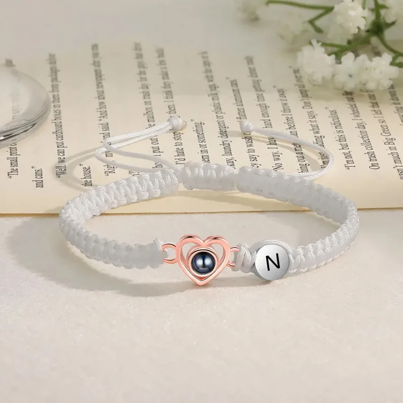 Gelang Foto Kustom, Gelang Huruf Kustom, Ukuran Dapat Disesuaikan untuk Semua Jenis Kelamin, Gelang Pasangan Gelang Tali Kepang, Perhiasan Foto Huruf