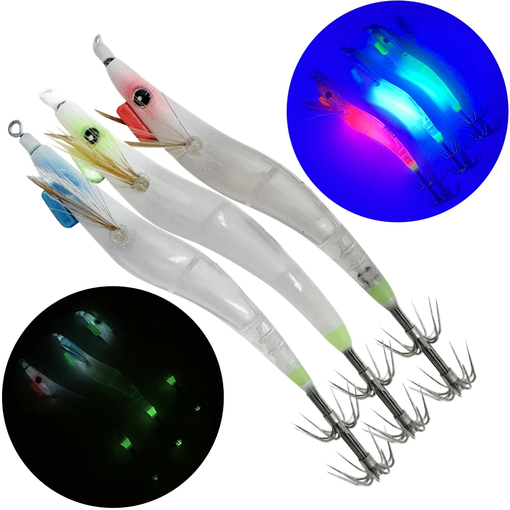 Umpan Udang Keras Luminous Lure dengan Kait Jig Cumi-cumi, Umpan Pancing, Perlengkapan Memancing, Umpan Udang Kayu untuk Air Tawar dan Air Asin