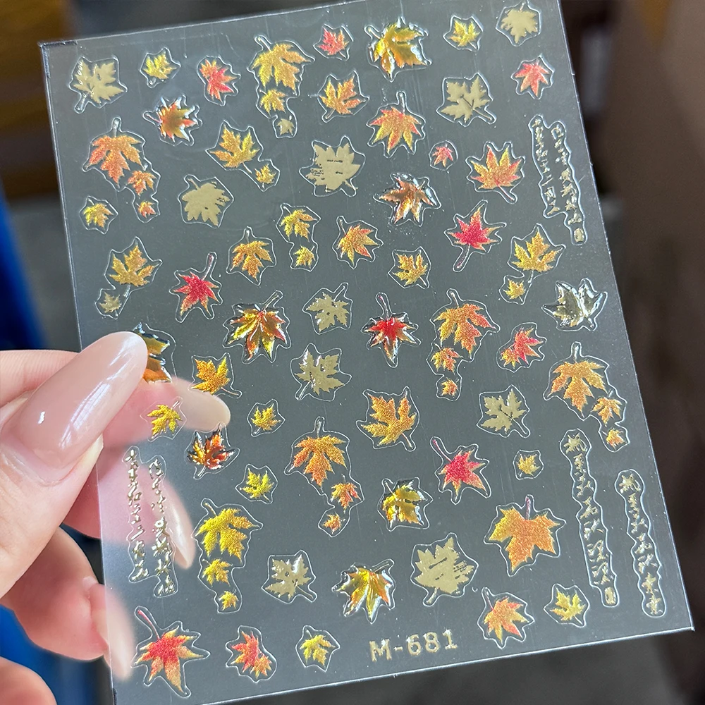 5D foglie autunnali adesivi per unghie lussuoso glitter gelatina autunno foglia d'acero autoadesivo decalcomania per unghie cursore Ringraziamento fai da te Decora