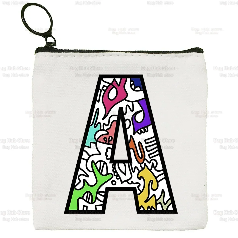 Coloring Alphabet 26 English Key Storage Bag Card Cartoon Coin Canvas Coin Purse Canvas Small Square Bag