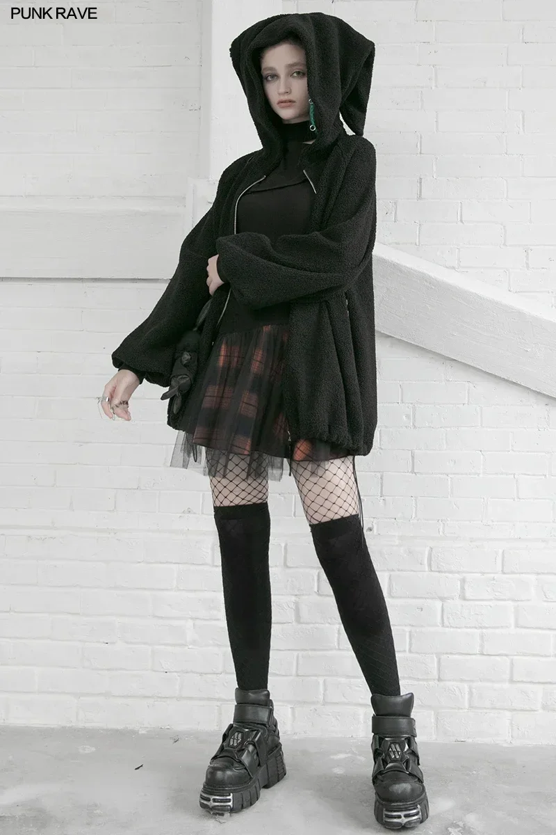 Punk Rave Dames Punkstijl Mesh Gestikte Geruite Warme Hoge Taille Pluizige Rok Dagelijks Dikke Persoonlijkheid Cool Girl Mini