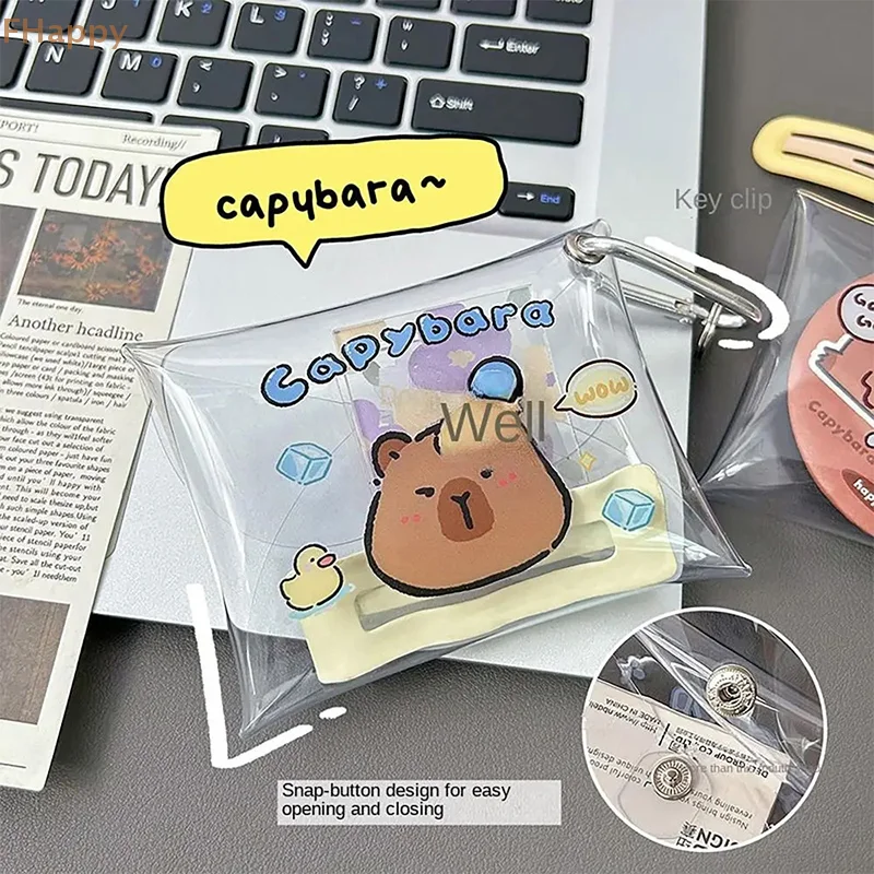 Cute Capybara Coin Storage Bag Transparent Coin Purses Cartoon Lovely Wallet PVC Waterproof Pouch Zipper Short Bags