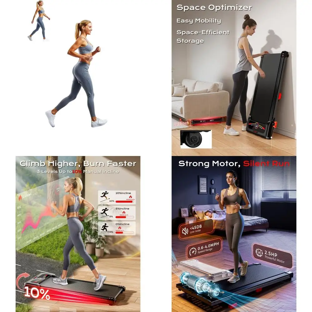 

Compact 2.5HP Treadmill with 10% Incline, Under Desk Design, Remote Control, 330lbs Capacity for Home Use