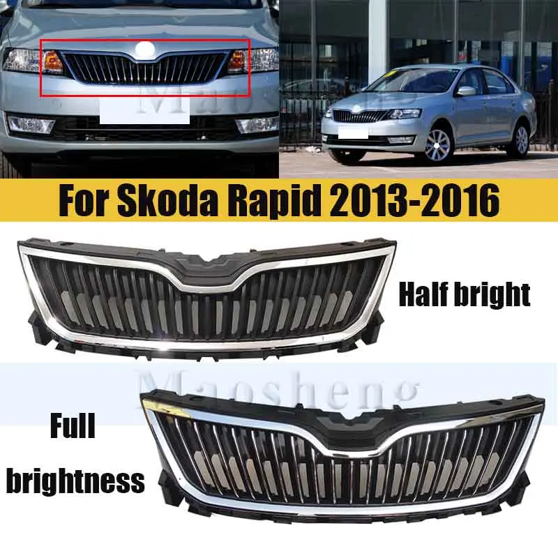 

Решетчатая маска для переднего бампера Skoda Rapid 2013-2016, хромированная решетка радиатора, средние сетчатые гоночные решетки