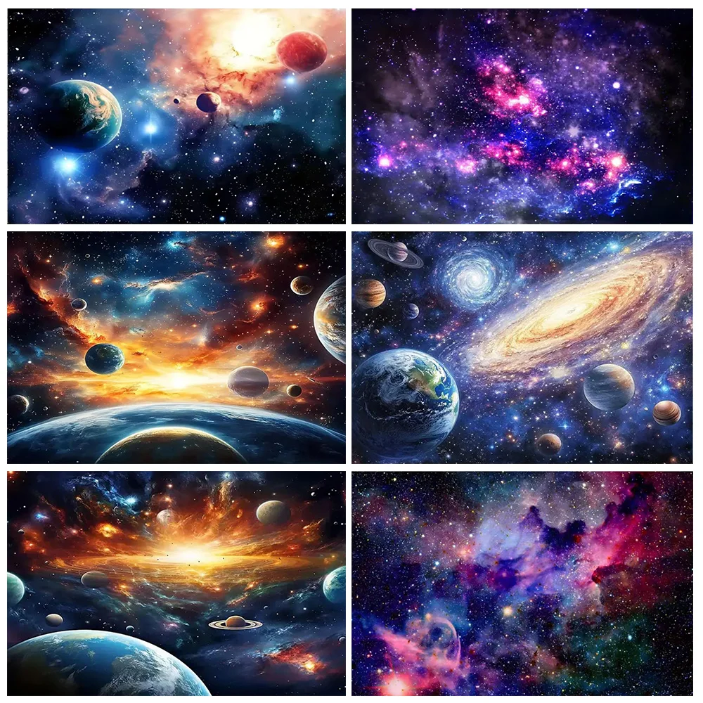 

Earth Outer Space Galaxy Photography Background Universe Osmic Nebula Starry Sky Backdrop Baby Shower Supplies Photo Shoot Props