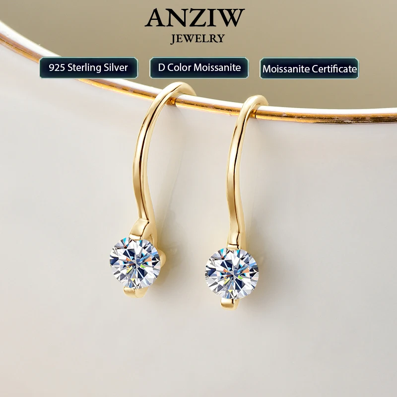 

Anziw 2024, 4 мм, круглые серьги-крючки из муассанита, 100% серебро 925 пробы для женщин, оригинальные ювелирные изделия, лабораторный бриллиант с сертификатом