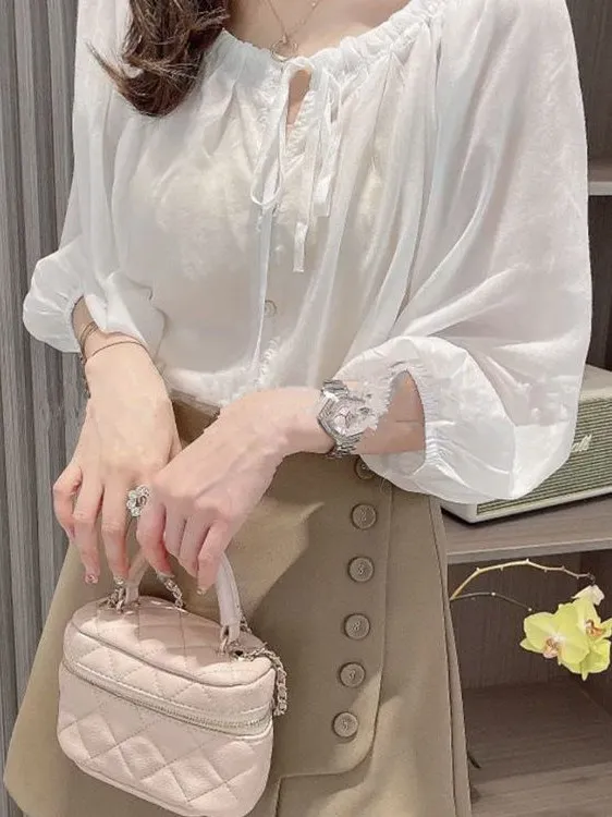 Ele único mujer gasa irt Bubble Sve novedad de verano Sle Top adelgazante Faionable pequeño irt francés Sle ajuste suelto