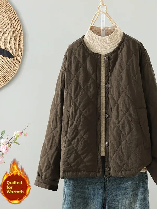 

Women's plus Size Thiened Cotton Jaet Retro Faion Versatile Color Quilted Warm Outerwear Casual Loose Fit Long Sl...