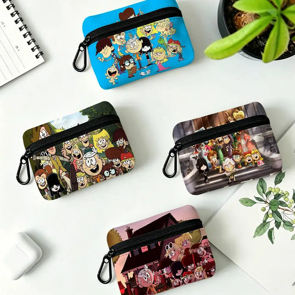 T-The Loud House Lightweight Oxford Fabric Coin Purse With Black Carabiner Hook Card Holder Earphone Storage Pouch