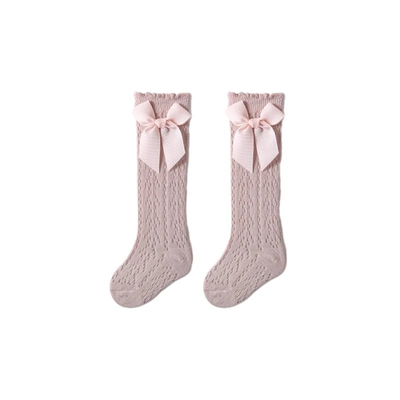 

Infant Baby Girls Long Stockings Princess Solid Color Cute Bowknot Socks Spring Summer Thin Mesh Over-The-Knee Socks