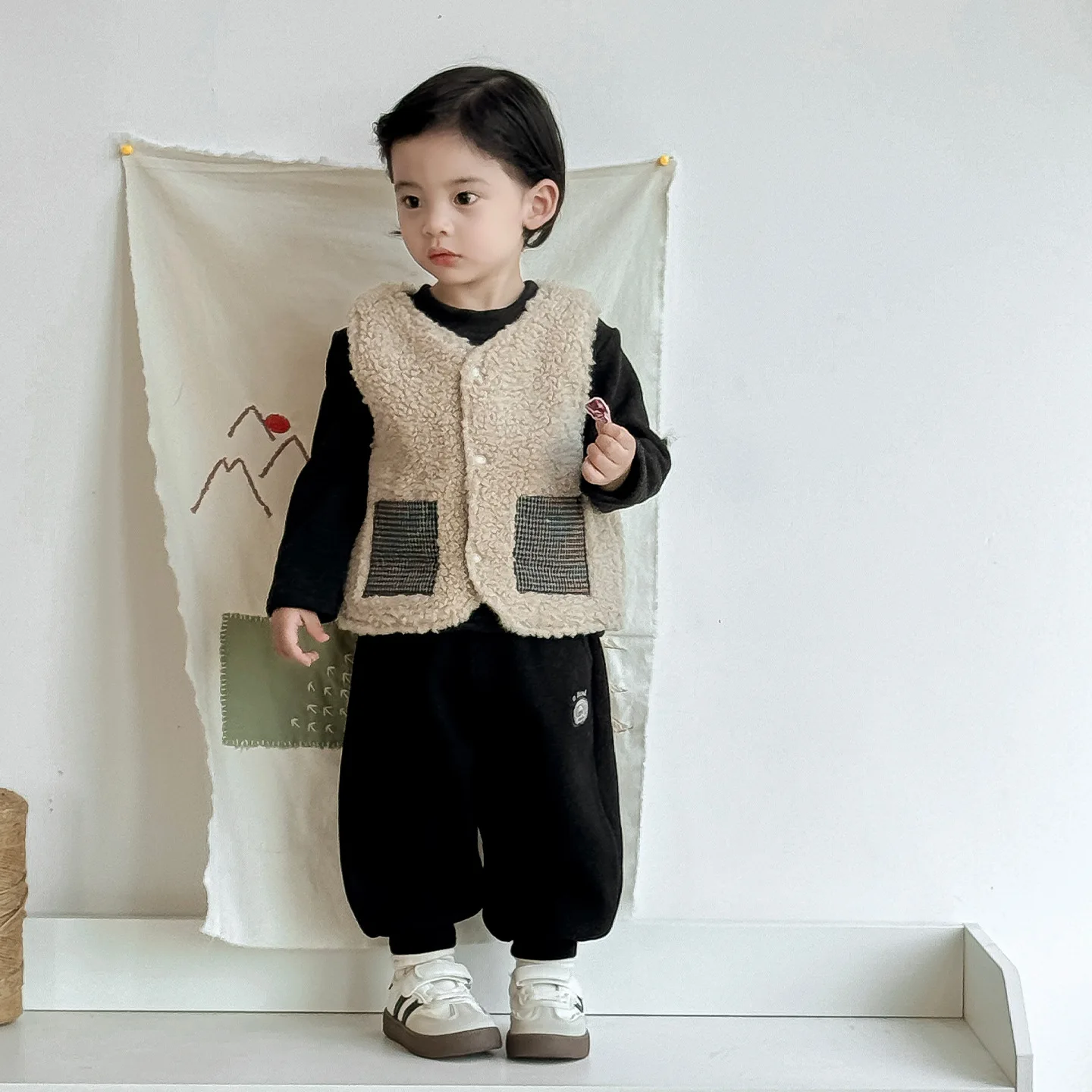 

Infant Baby Girls Three-piece Set Plush Warm Toddler Girl Vest+thick Kid Girl Undershirt+versatile Solid Color Newborn Girl Pant