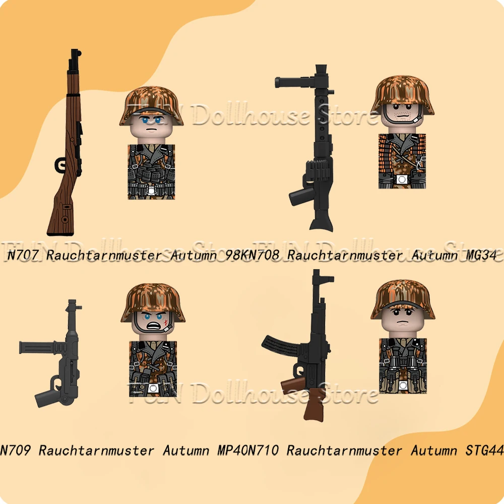 Military Army German Soldier Figures Building Block Autumn Misty Edge Camouflage Infantry Arms Ring Print Gun MOC Bricks Boy Toy