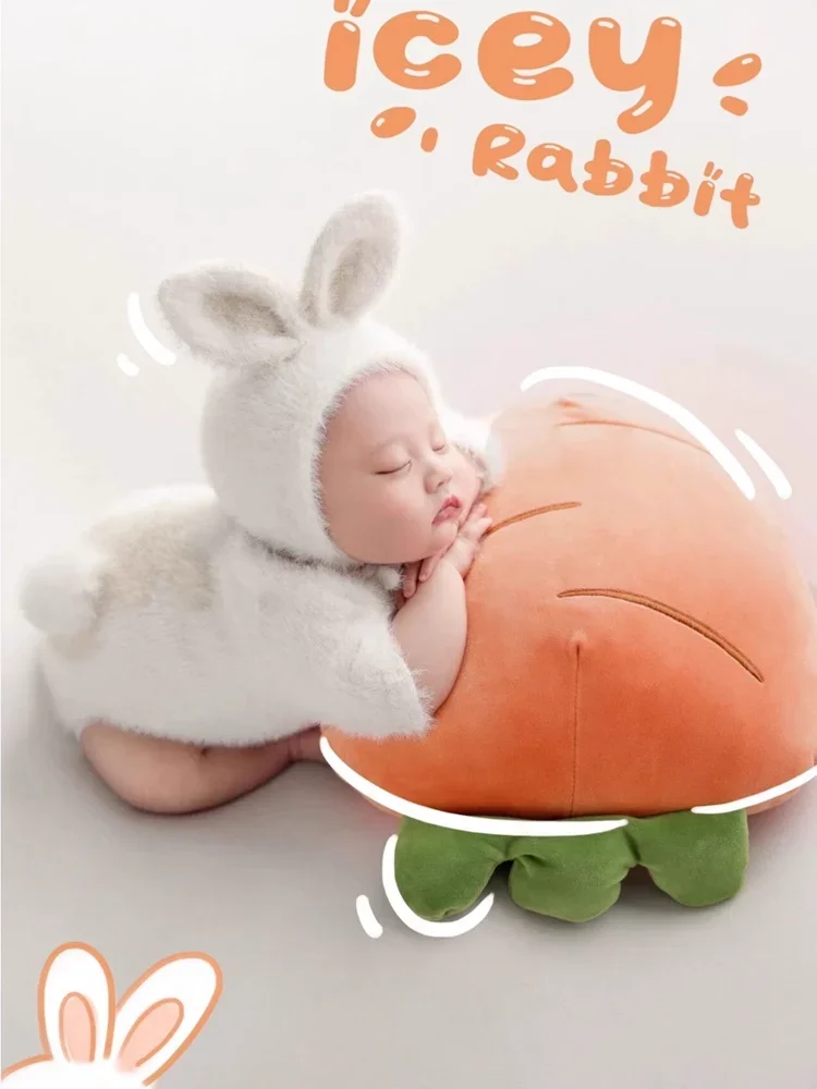 Newborn Photography Props Knitted Outfit Rabbit Doll Baby Cosplay Glasses Baby Photoshoot Props Accessories