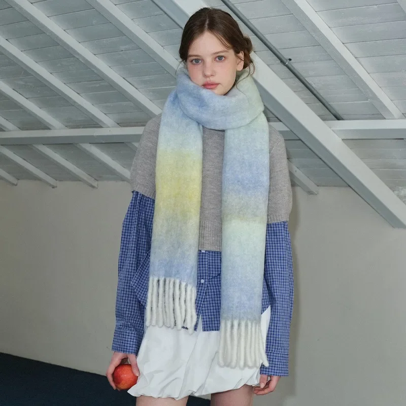 

Women's wool blend ombre scarf, thick and warm oversized soft neck wrap for autumn and winter.